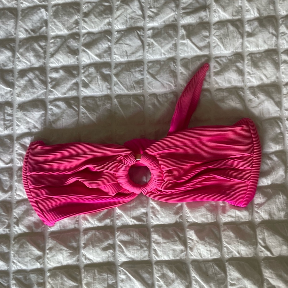 Kulani Kinis Hot Pink Ribbed Bandeau Bikini Top with Ring